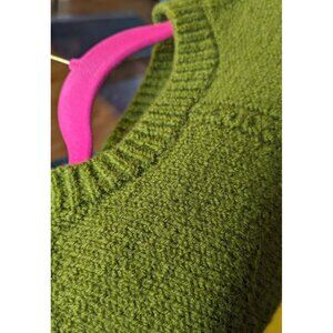 Handknit Beautiful Moss Green Sweater, a bit cropped and boxy, fits size XS-S